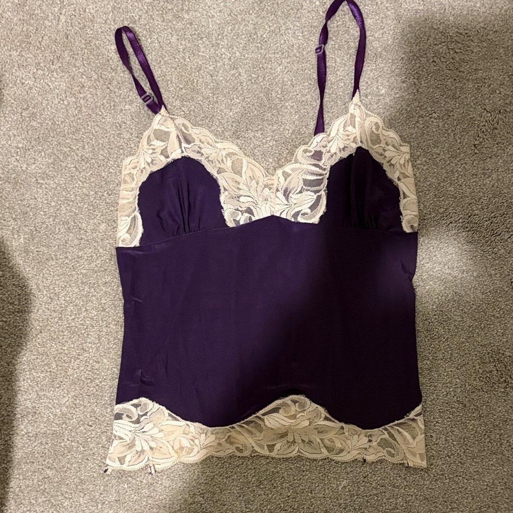 Y2K VTG Rampage Lace Trim Cami Top in Deep Purple and Cream